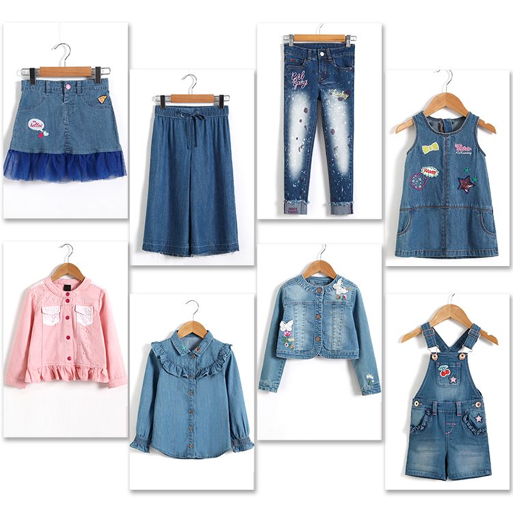Embroidery Kids Jeans Pant Light Blue , Children Girls Denim Pants Breathable