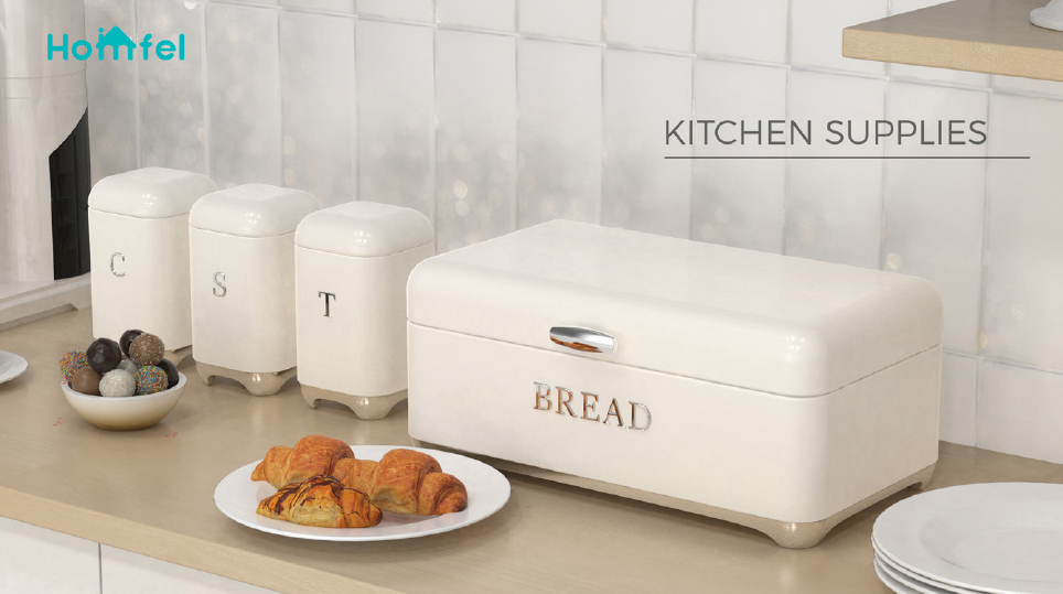 Kitchen Storage Containers Crown Series Metal Bread Bin Set For Tea Coffee And Bread Storage