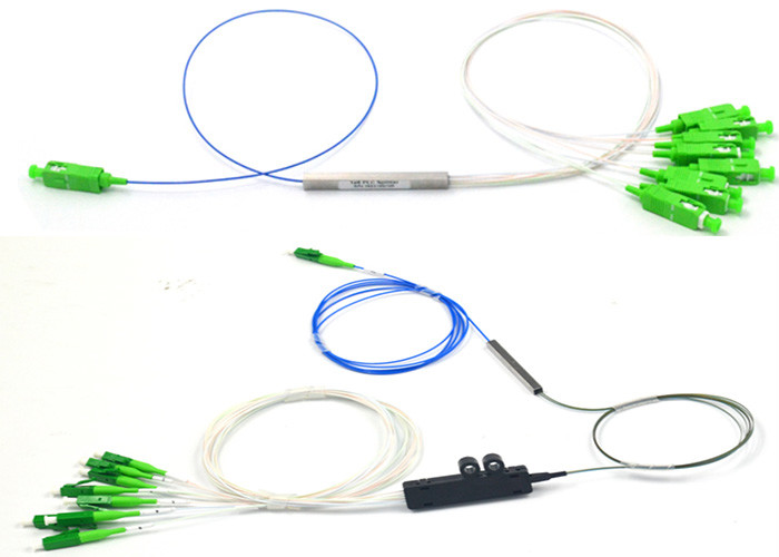 0.9 mm 1*8 Fiber Optic Splitter / Passive Fiber PLC Splitter 1X8 With Fan Out Kits