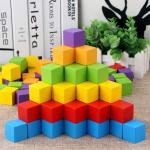 Colorful Wooden Cubes Building Blocks Toy Baby Color and Geometric Shape Wood