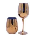 Gold Plated 16oz Crystal Wine Glass With Decal Logo For Gift