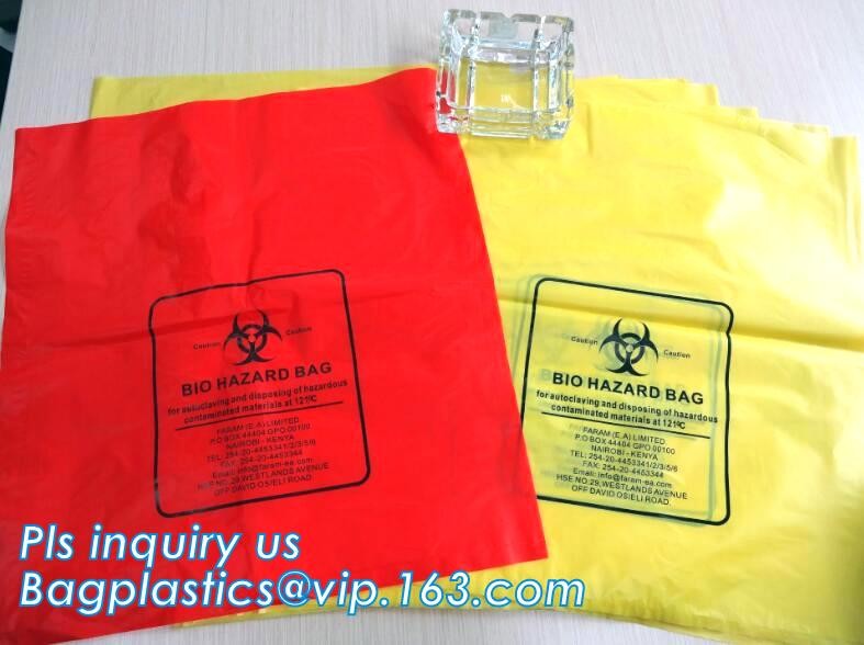 HDPE materials yellow color disposable plastic medical biohazard bag, Autoclavable Polypropylene Bags with Message, pac