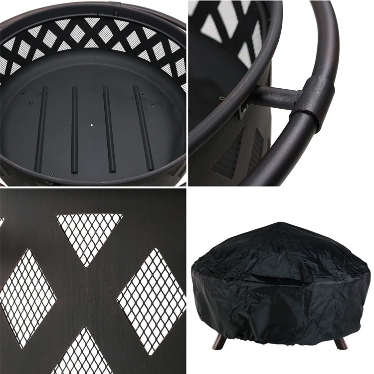 Outdoor Patio Backyard Garden Bonfire Camping Metal Fire Pit Bowl with Poker and Cover
