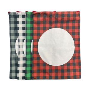 Sublimation Christmas Blanks Santa Sack Drawstring Buffalo Plaid Linen