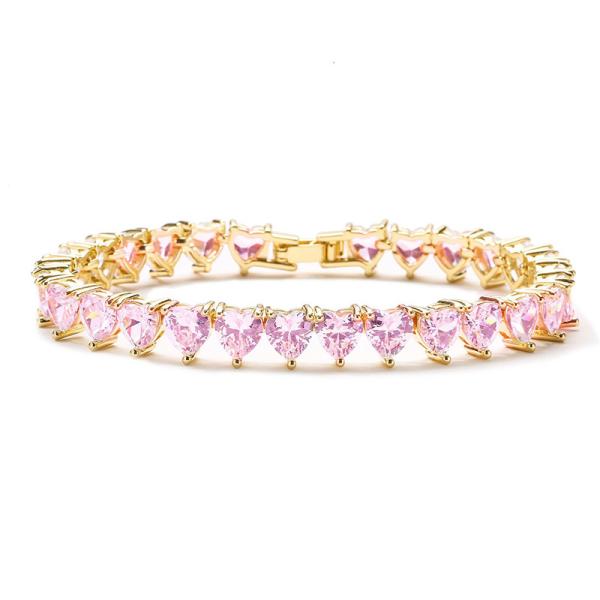 Buy cheap 18k Gold Plated Full Diamond Bracelet 925 Sterling Silver Pink White Heart Zircon from wholesalers