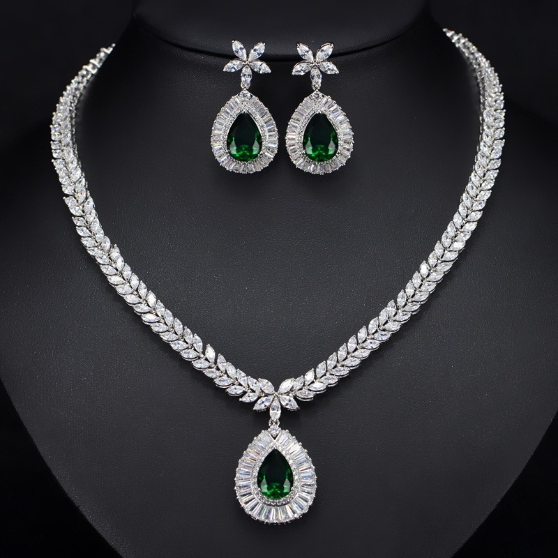 Womens Necklace Earring Wedding Accessories Red Imitation Diamond Bridal Necklace High Quality Cz Necklace Jewelry S
