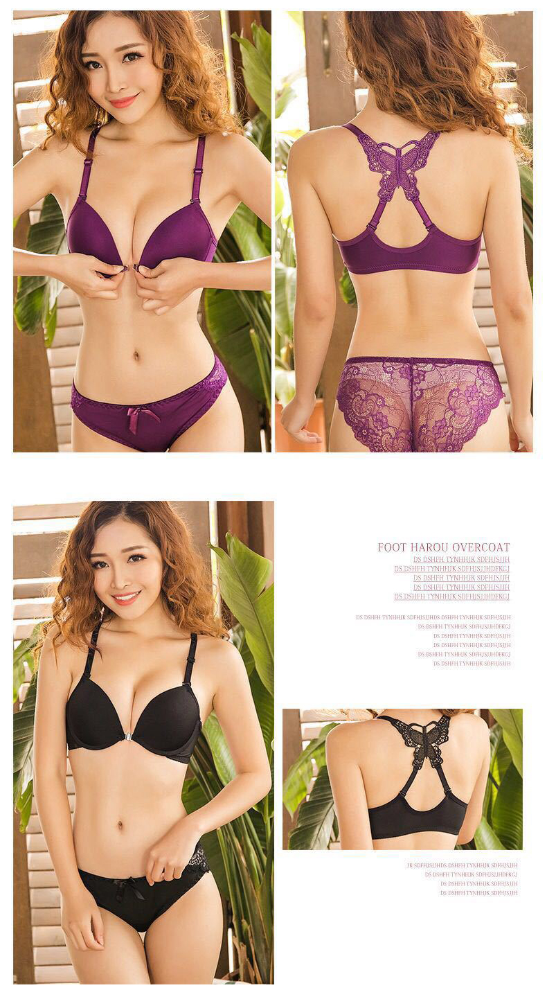 Back Front Closure Custom Underwear Set Women Cross Butterfly Bras Panties Set