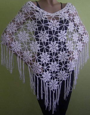 Womens Tassel Hollow Long Handmade Crochet Ponchos Wool Grandrelle Yarn Poncho Female