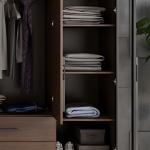 Custom Modern Freestanding Wardrobe with Self Close Drawers Brown Wooden Glass
