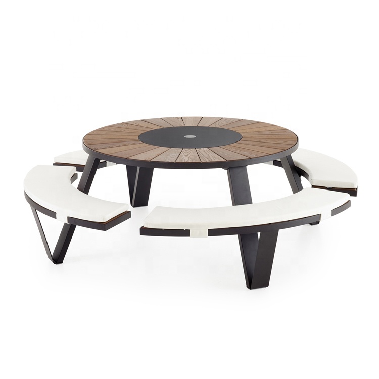 High Quality Outdoor Garden Picnic Table Customized Wooden Picnic Table Stainless Steel Wooden Table Bench