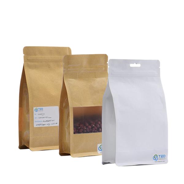 250G Doypack White Kraft Paper Coffee Bags Flat Bottom Kraft Coffee Bags With