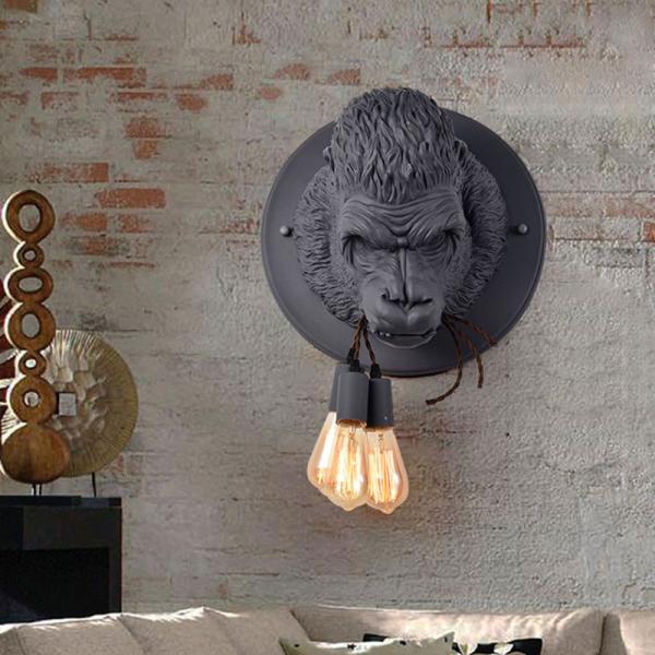 Loft Industrial Resin Wall Lamp Fixtures Art Decor Wall Mounted Gorilla Head