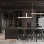 Luxury Home Furniture Modular Walnut Wood Veneer Matt Black Color Glass Door