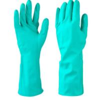 Buy cheap 18 Mil Green Nitrile Glove Oil Resistance Flocked Lining Chemical Nitrile Glove product