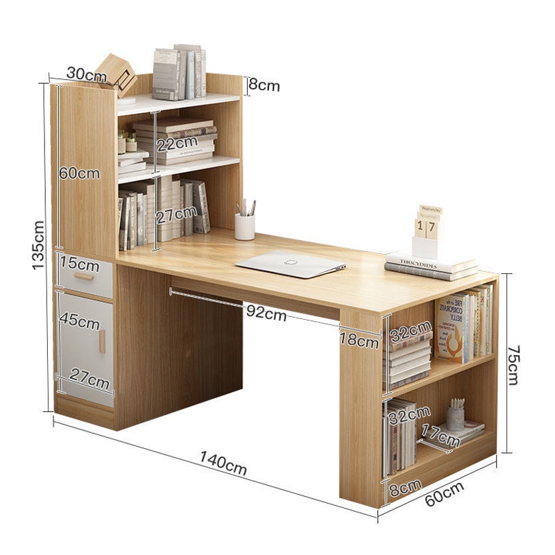 Minimalist Computer Table with Bookshelf and Drawer Cabinet