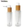 Buy cheap 30ml 50ml Round Glass Bottle With Wooden Effect Treatment Pump Lock Type from wholesalers