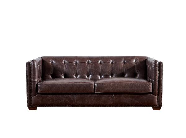 Buy cheap Vintage Dark Brown Genuine Three Seater Leather Sofa Set Multi - Layer Density Sponge from wholesalers
