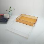 Transparent Yellow Acrylic Lucite Serving Tray With Handle For Hotel Restaurant