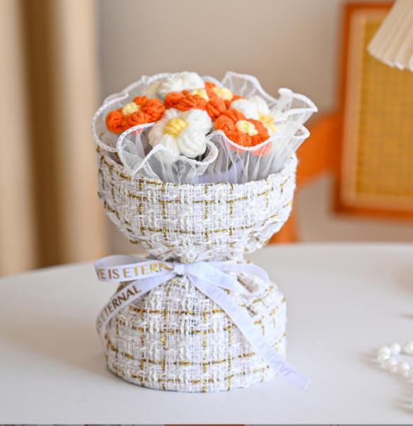 Handmade Knitted Wool Mini Puff Bouquet Beautiful Flower Variety in Multiple
