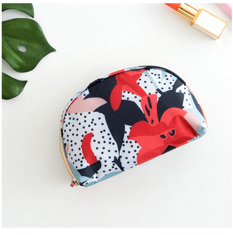 Flower Pattern Half Moon Shape Practical Wash Makeup Bag