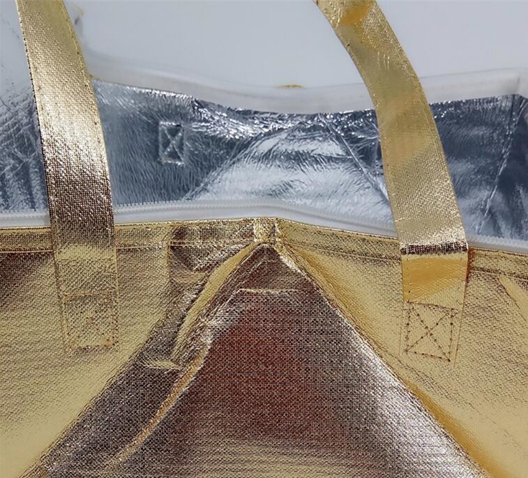 Reusable aluminium foil thermal insulation material cooler bag for picnic with Strapping tape closureRecycled PP Woven Plast