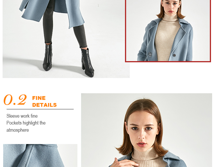 Fashion Long Section Wool Cashmere Coat Womens Light Blue Color For Winter
