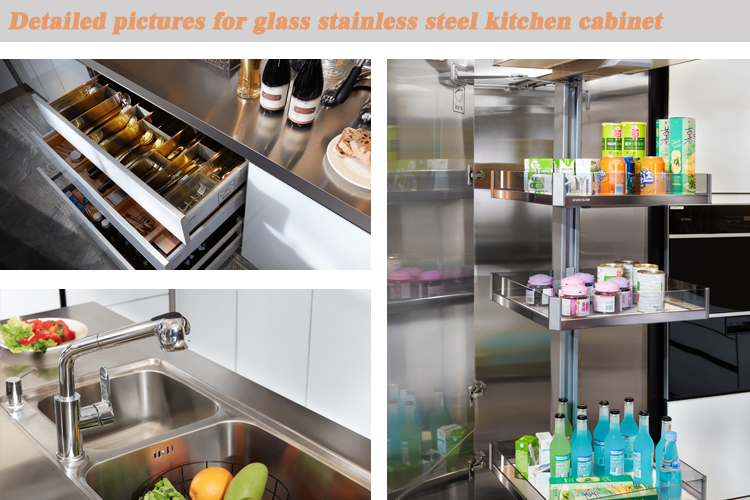 Glass Stainless Steel Modular Kitchen Cabinet High Gloss White Modern Flat Edge / Eased Edge Guangdong Villa