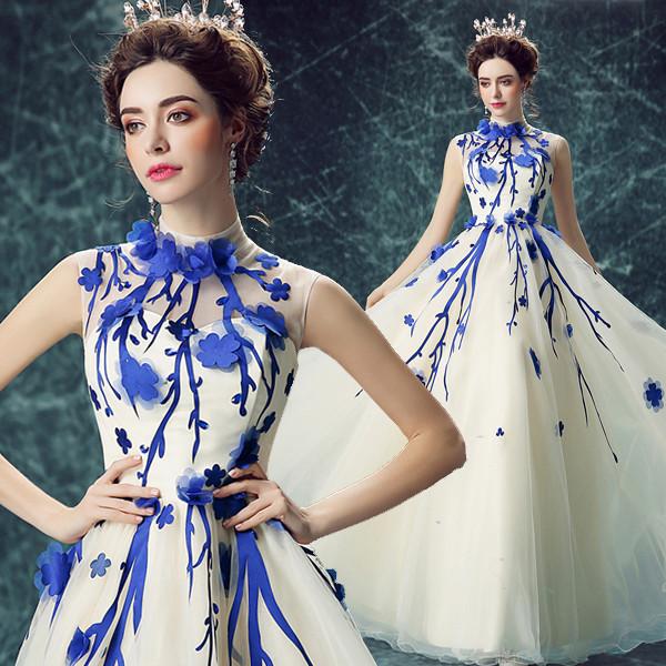 Buy cheap Blue Plum Blossom Organza And Tutu A-Line Gorgeous Evening Dress TSJY105 from wholesalers