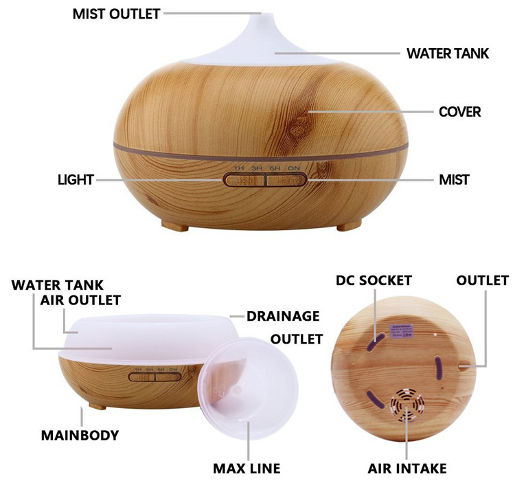 Yoga Spa 300ml Wood Grain Ultrasonic Cool Mist Whisper-Quiet Humidifier for home