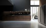 Modern Black Wood Veneer Kitchen Cabinets Tailored With Glass Showcase