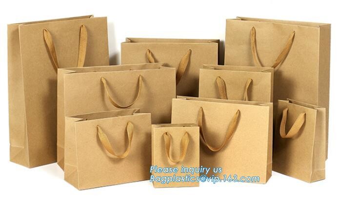 tea brown paper bag with logo print eco friendly With Ribbon Handles wine packaging offset bags,Decorative Paper Bags wi