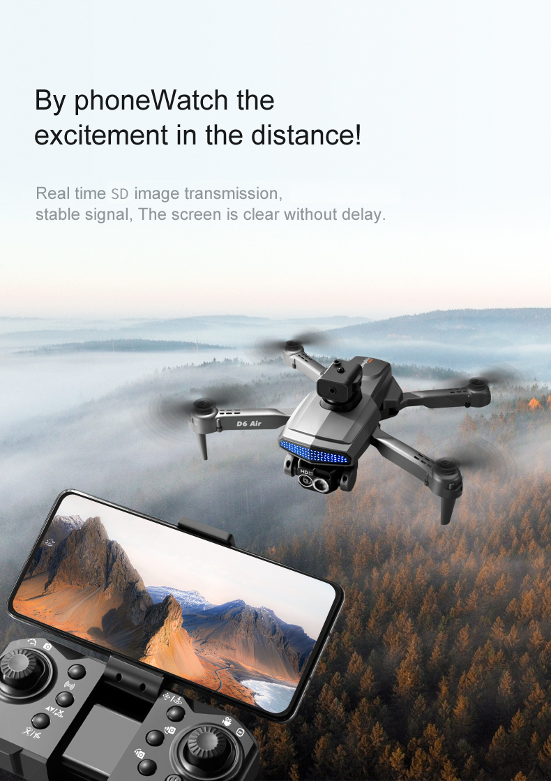 D6 Air Mini Drone Professional 4k HD Camera Quadcopter with Foldable Design Obstacle Avoidance and Remote Control