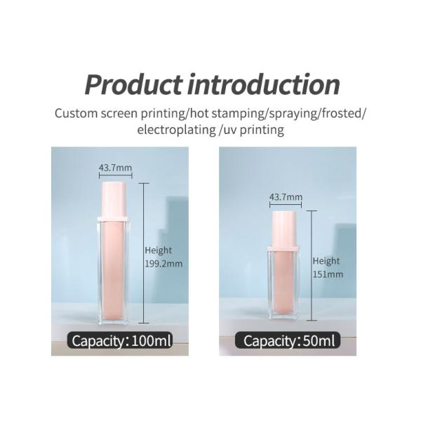 Screen Printing Square Acrylic Bottles Light Pink Perfume Bottle 50ml 100ml For Skin Care Products