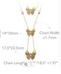 18K Gold Plated Stainless Steel Jewelry Double Chain Pink Zircon Butterfly