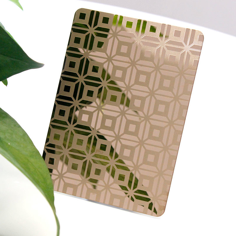SS304 Stainless Steel Plate Mirror Finish Rose Gold Etched Elevator Sheet