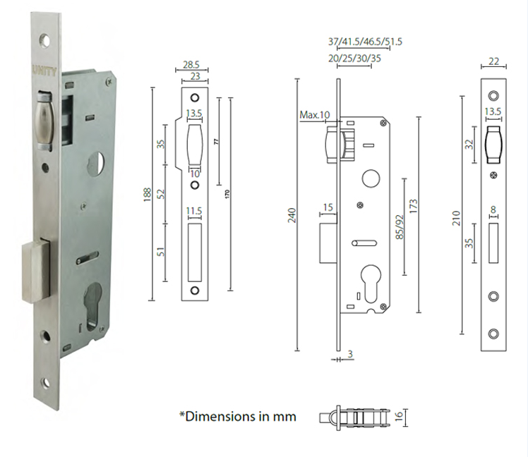 Certifire Stainless Steel Mortice Door Lock for Fire Door 4 hour EN1634 Fire Tested EN12209 and CE Marking