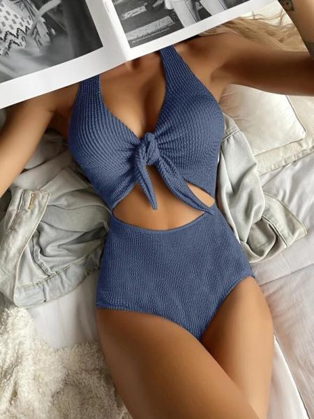 Ladies One-Piece Swimsuit Sexy Color Bikini Hot Spring Swimming Dress Woman tie
