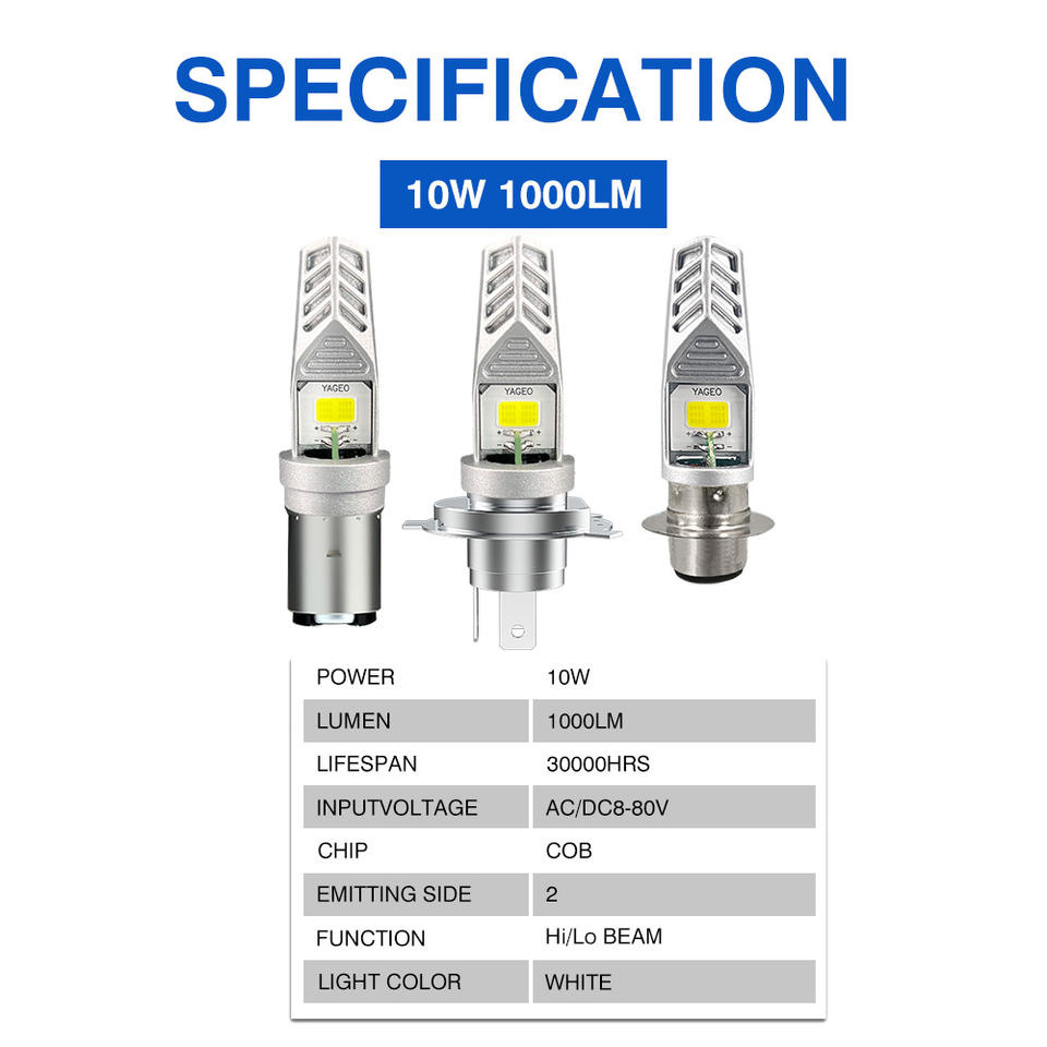 DC8V-80V BA20D Headlight Bulb 1000lm COB Ba20d Led Motorcycle Headlight Bulb
