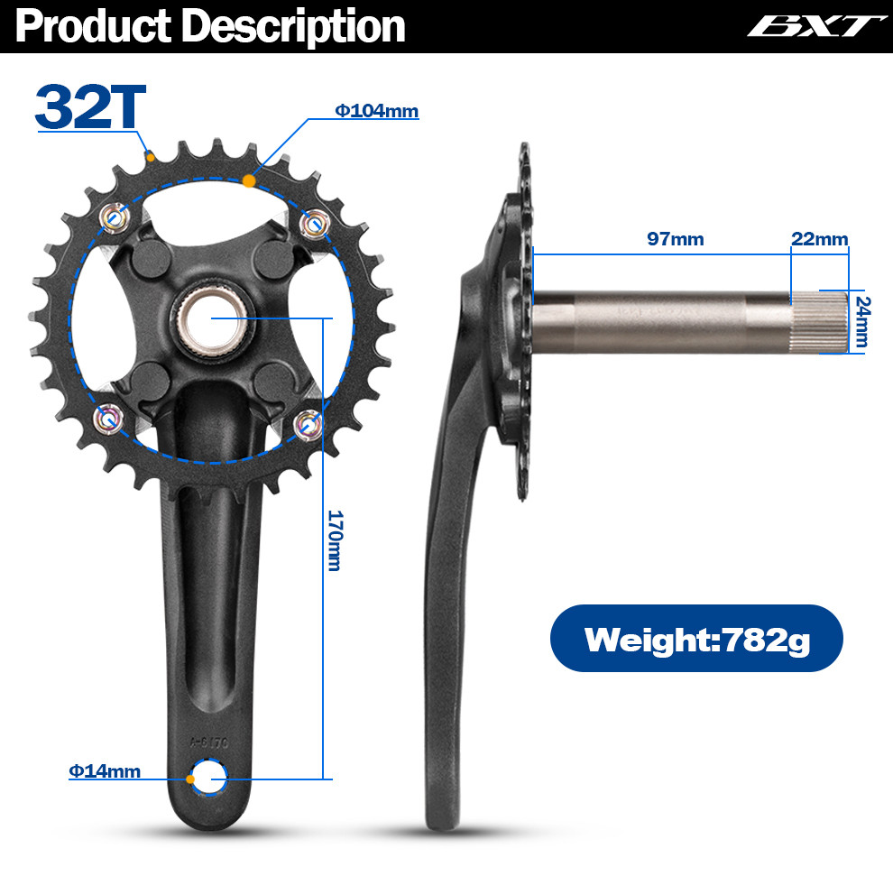 Aluminum Alloy Mountain Road Bicycle Chainwheel Crankset GXP 34T