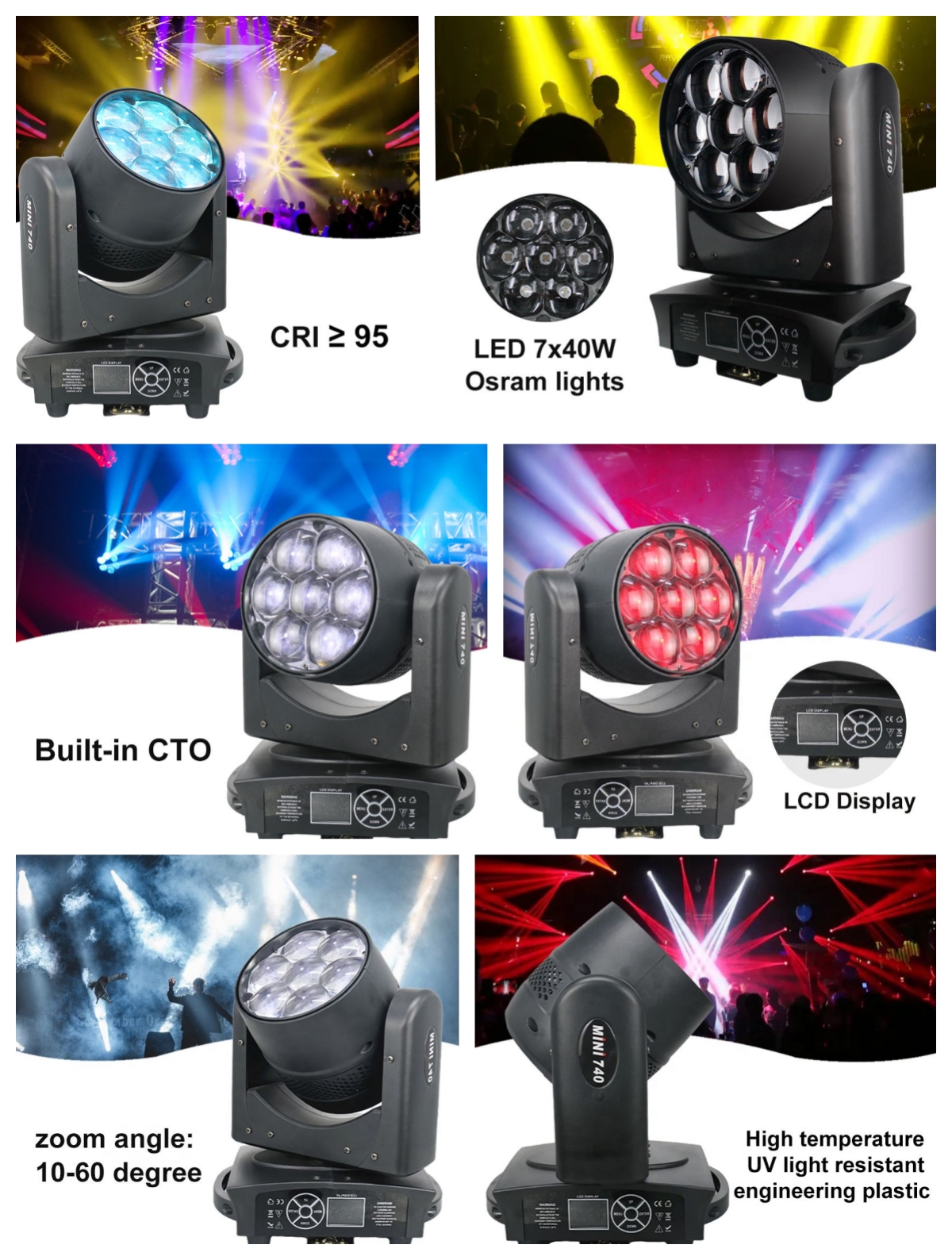 3200K-5600K Color Temperature Support Dimmer Stage Light DMX Wash Mini LED Moving Head