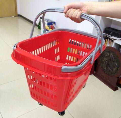 Buy cheap Red Rolling Plastic Shopping Trolley Basket / Portable Storage Basket With Wheels from wholesalers