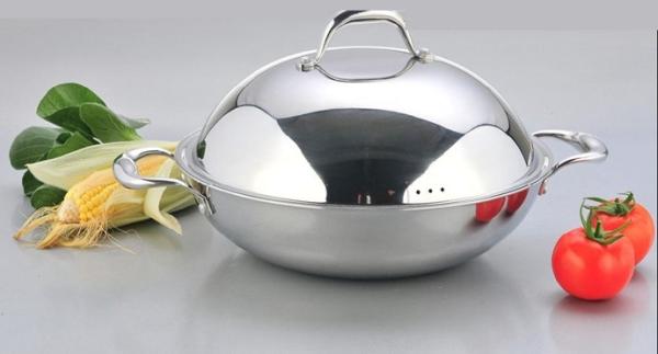 Buy cheap 2Pcs 3-ply stainless steel cookware wok SHSW-1006 from wholesalers