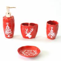 Buy cheap Red Color Ceramic Bathroom Set With Christmas Trees Deer Pattern product