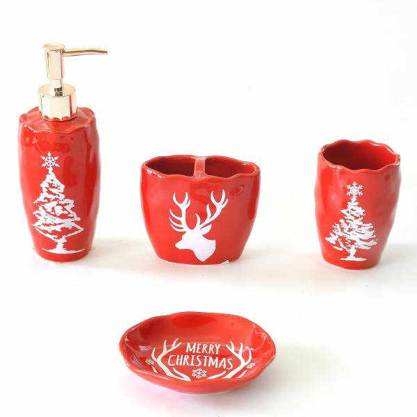 Buy cheap Red Color Ceramic Bathroom Set With Christmas Trees Deer Pattern from wholesalers