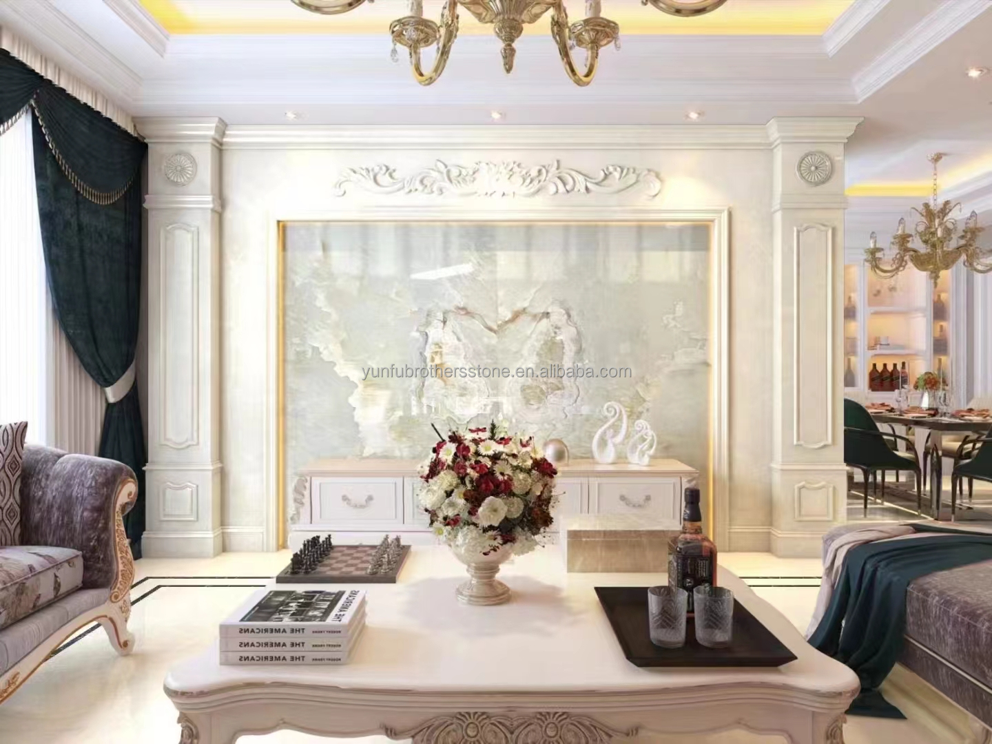 Cut-To-Size Polished Luxury Translucent White Onyx Marble Slab for Villa Wall Art Panel