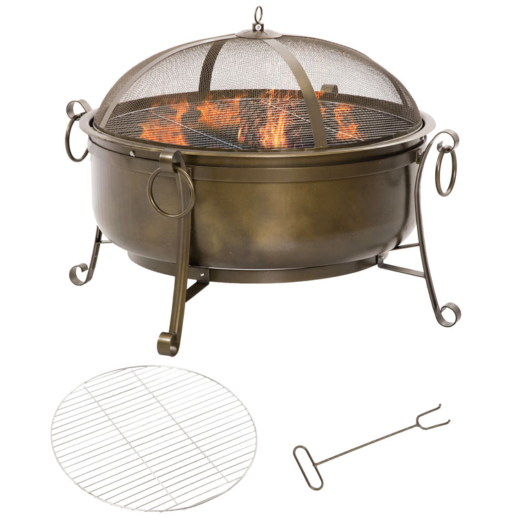 Outdoor Backyard Patio Garden Fire Pit with Charcoal BBQ Grill and Cover