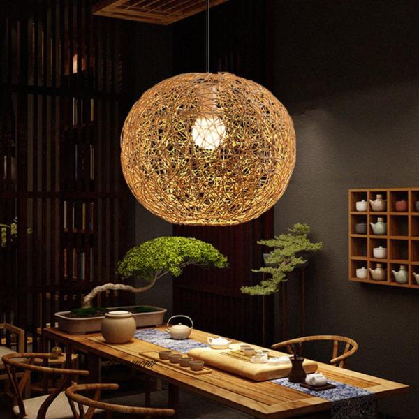 Vintage Rattan Lamp Pendant Lights Farmhouse Style Handmade Restaurant Round