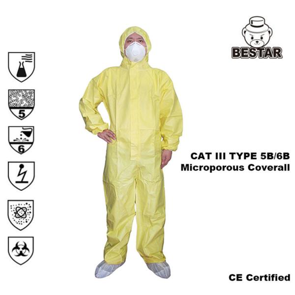 Buy cheap EN 14126 Yellow Disposable Medical Coveralls Type 5B/6B from wholesalers