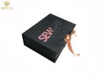 Black Thick Gift Cardboard Box With Magnetic Closure Ribbon CMYK Printing