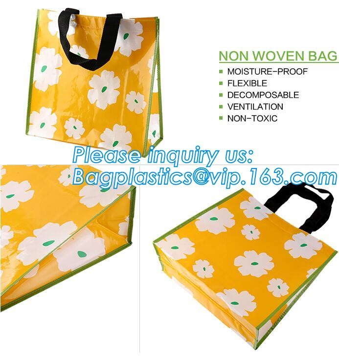 Factory custom recyclable folding laminated pp non woven bag shopping with heat transfer printing non woven fabric carry
